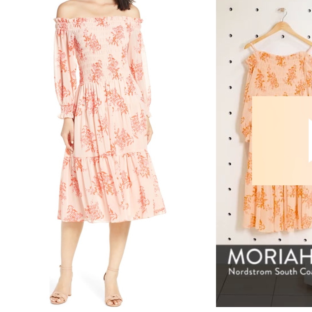 Eliza J Off the Shoulder Chiffon Midi Dress